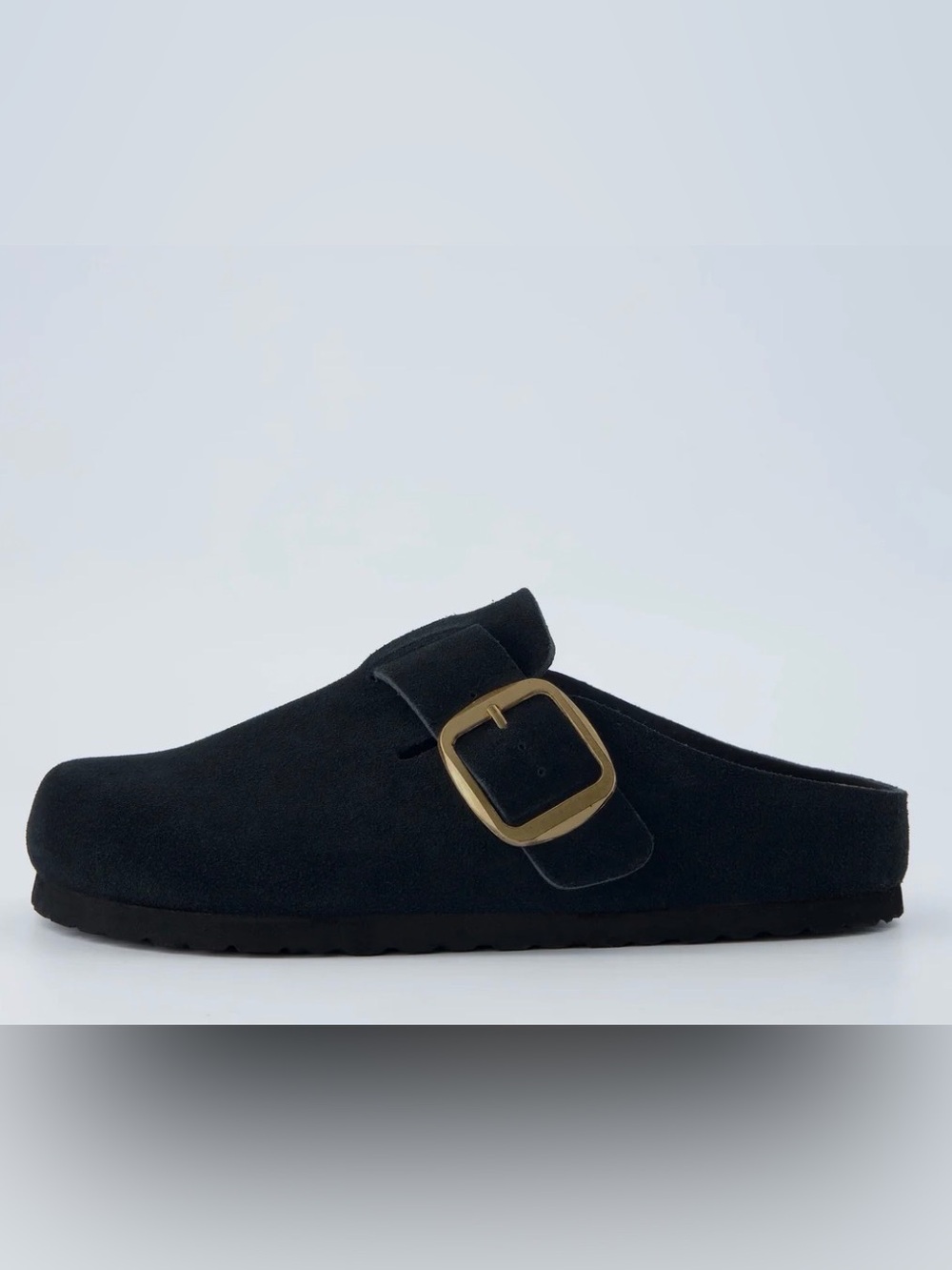 CUSHIONAIRE Rusty Black Genuine Suede Buckle Clogs Women’s 8M NIB